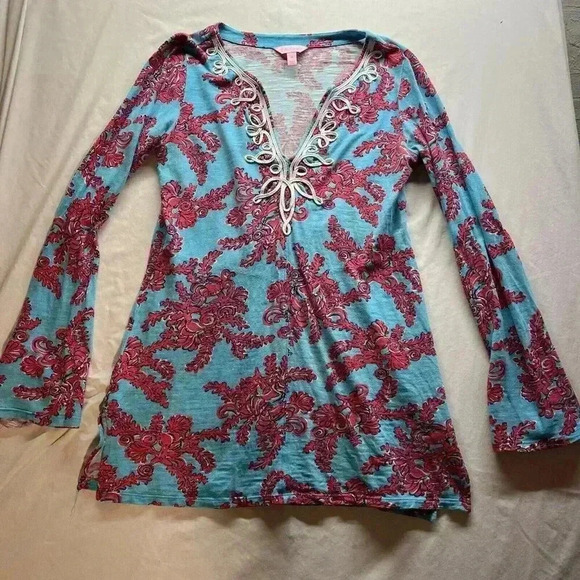 Lilly Pulitzer Westley‎ Tunic Rhode Island Reef Size Medium Teal Red Coral Reef - Picture 2 of 5